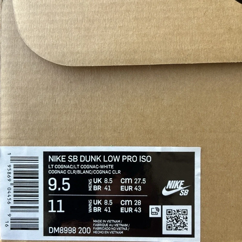 Brand New / DS Nike SB Dunk Low Pro ISO light cognac. Men's Size 9.5. OG ALL